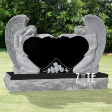 Cheap stone monuments marble religious double angel heart shaped grave headstone tombstone